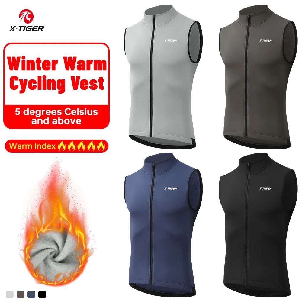 X-TIGER Men's Warm Vest Winter Fleece Windproof Jacket Slim Fit Outdoor Running Cycling Sports Vest Sleeveless Coat Oasis Select