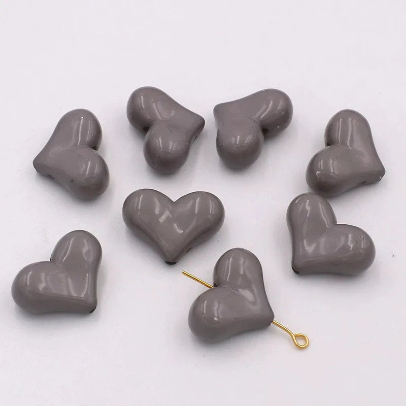 20pcs 16x22mm Acrylic Heart Shape Spacer Beads with 2mm Hole for Keychain Earrings Necklace Jewelry Pens Making Craft DIY Oasis Select Grey