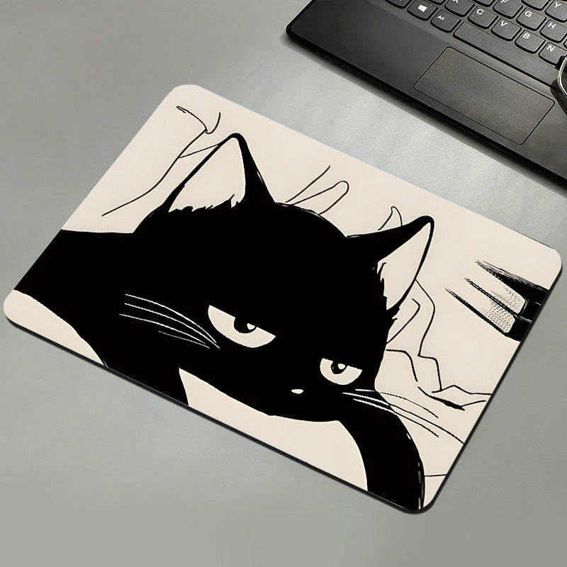 Black Cat Mousepad Small Office Computer Desk Mat Table Keyboard Big Mouse Pad Laptop Cushion Non-slip Deskpad Home Decor Oasis Select A6 210MM