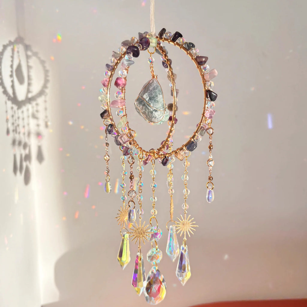 Natural Gravel Sun Catcher Raw Stone Winding Spherical Crafts Rainbow Hanging Gift Powder Crystal Wind Chimes Oasis Select