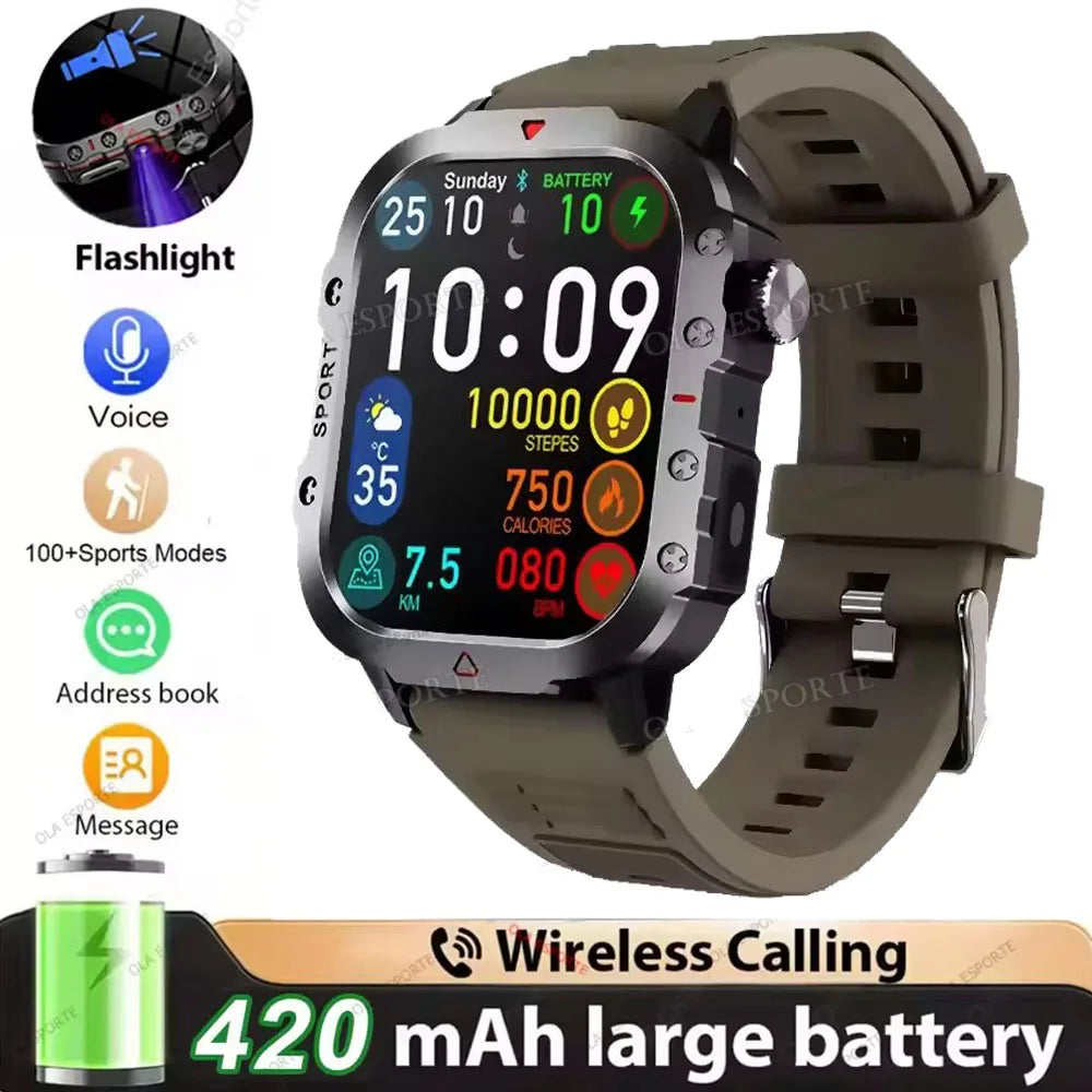 Military Smart Watch – GPS, Flashlight, Bluetooth Call, 3ATM