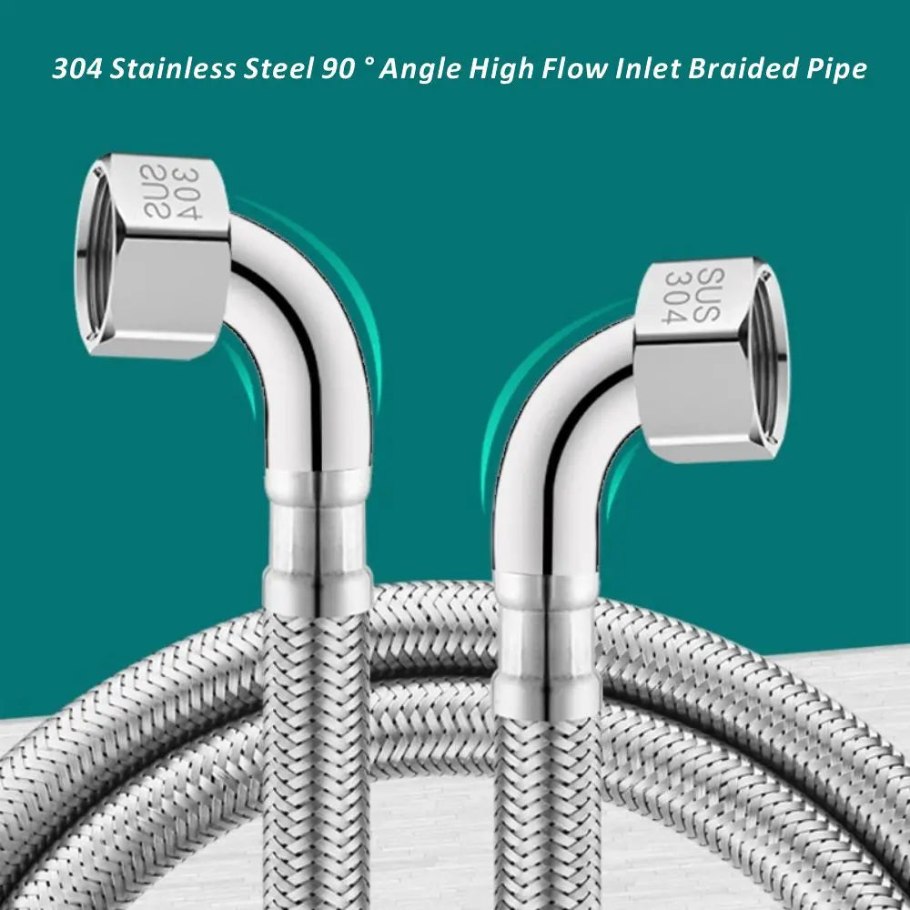 New 1pcs 20-200cm Stainless Steel Braided Flexible Hose Household Water Heater Toilet 90° Bend Pipe Elbow Water Inlet Pipe Oasis Select