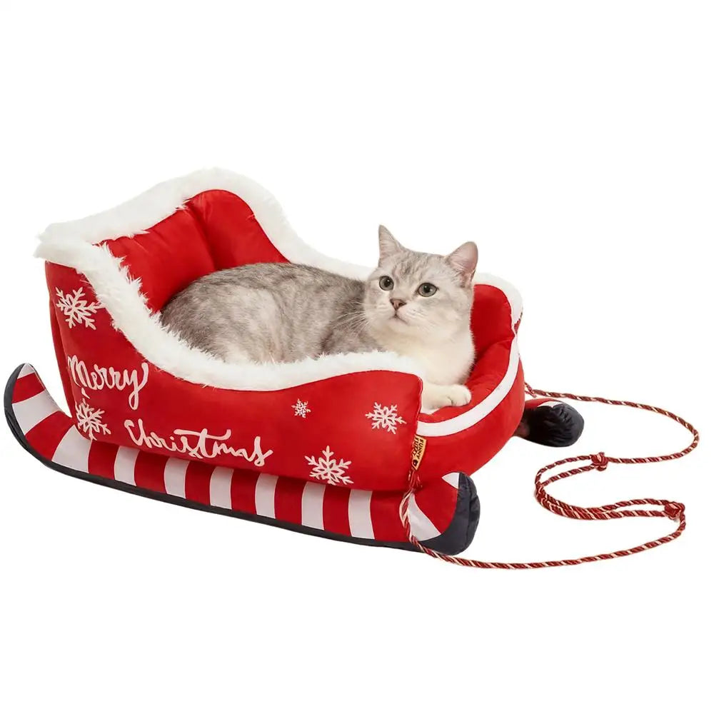 Cat Bed Christmas Dog Bed Warm Mat with Non-slip Base Washable Dog Bed Sled Cat Hammock Dog Sofa Bed Nest for Small Cats Dogs Oasis Select Red M