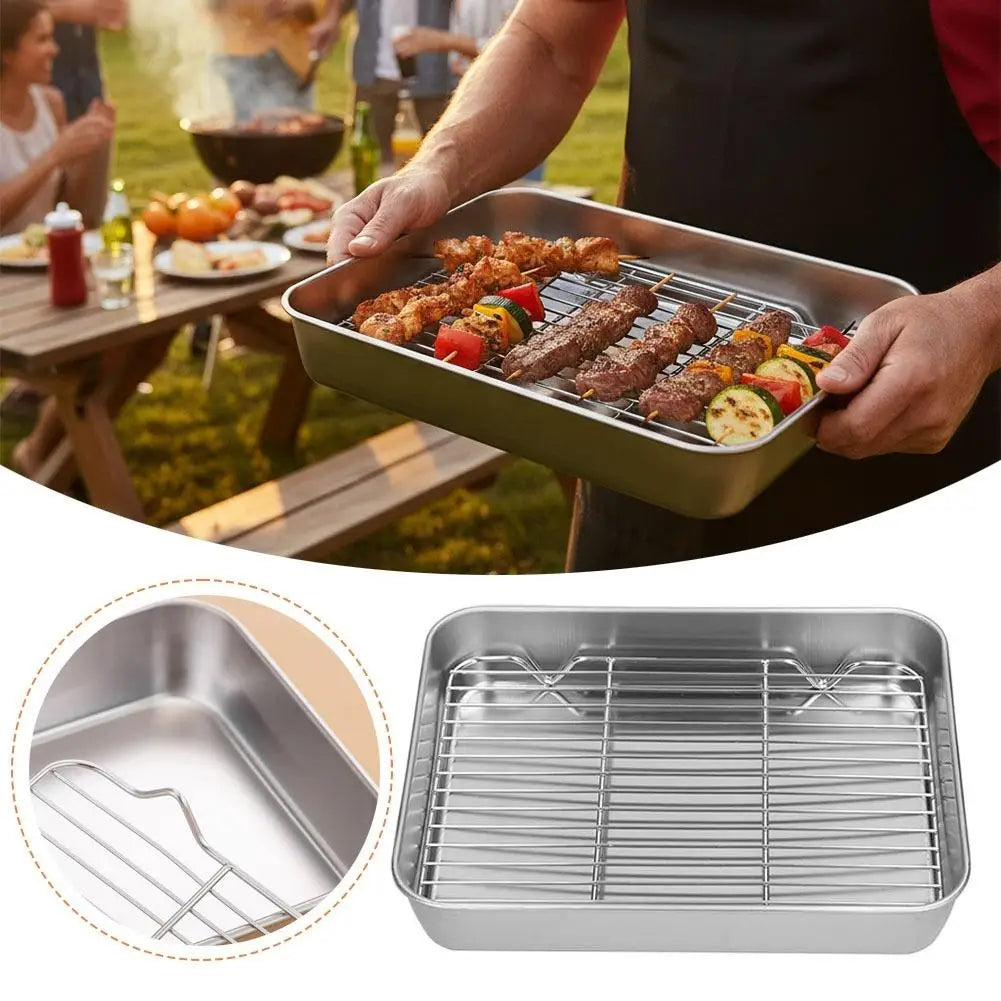 Food Grade 304 Stainless Steel Baking Tray Set Detachable Cooling Rack Oven BBQ Grilling Roasting Kitchen Baking Essentials Oasis Select