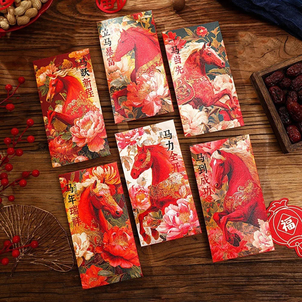 2026 Horse Year Red Envelopes | 6pcs Chinese New Year Lucky Money