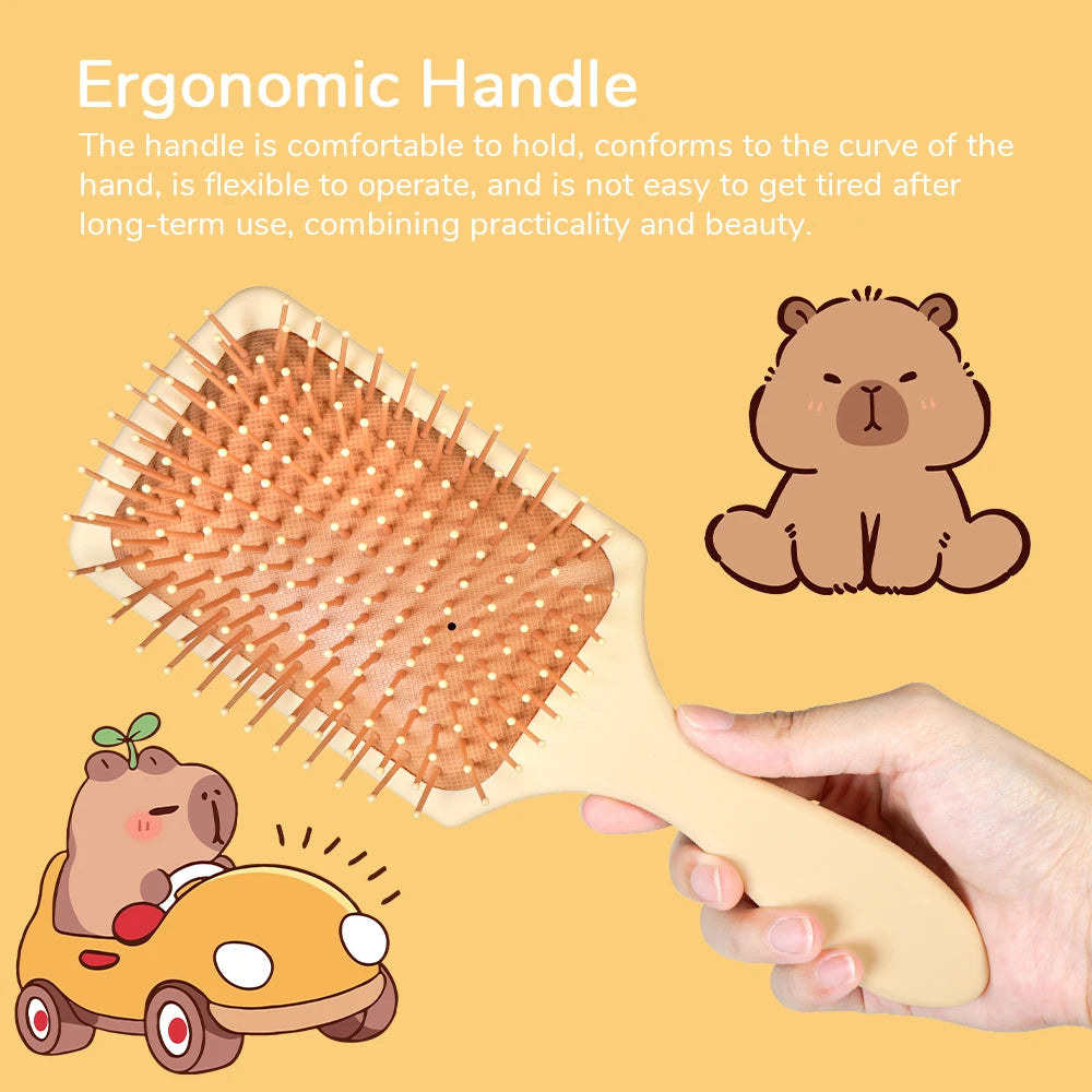 Cute Cartoon Capybara Air Cushion Hair Brush - Happy Balloons & Stars Design, Portable Daily Hair Care Comb Oasis Select