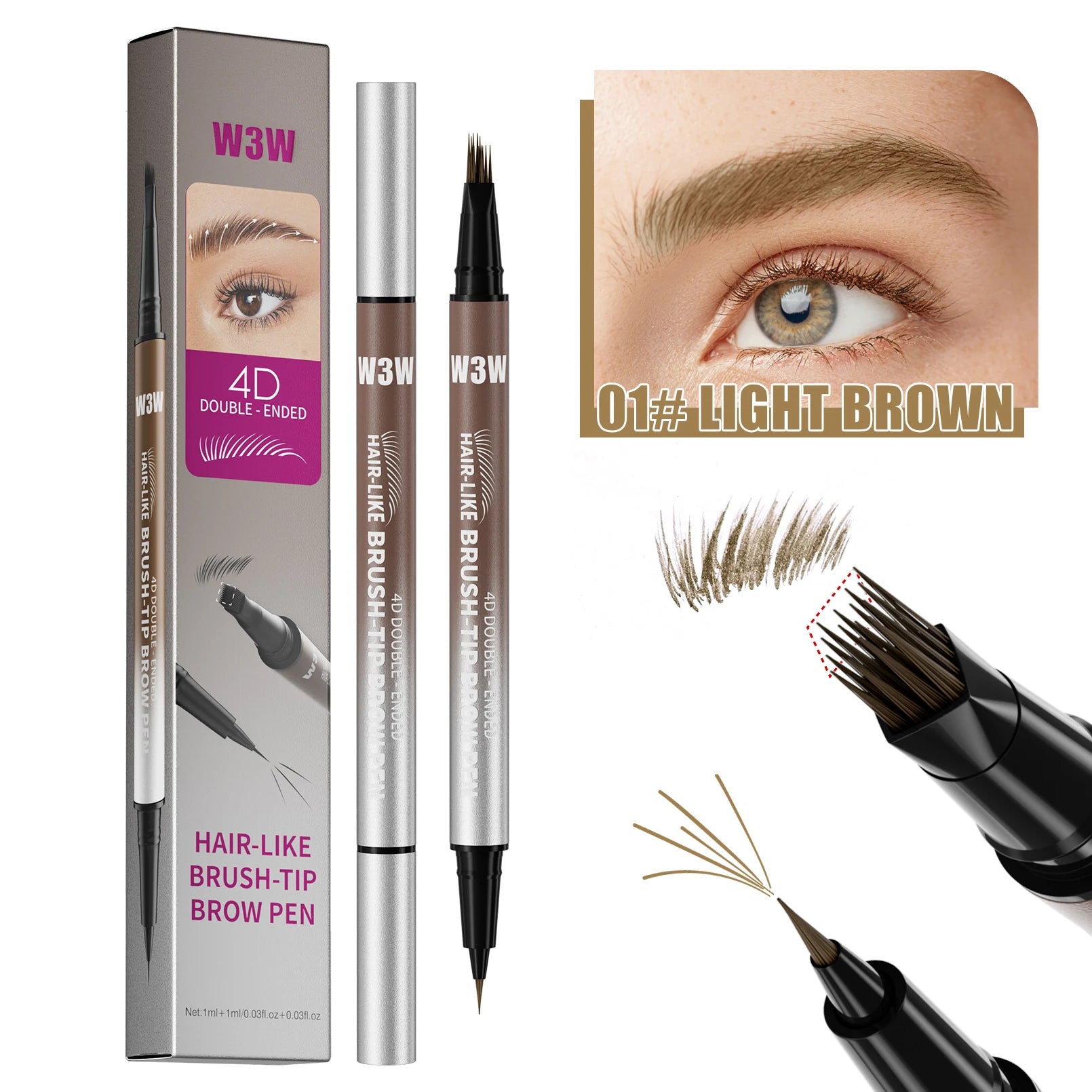 W3W 2-in-1 Waterproof Eyebrow Pen & Brush | Natural Brows