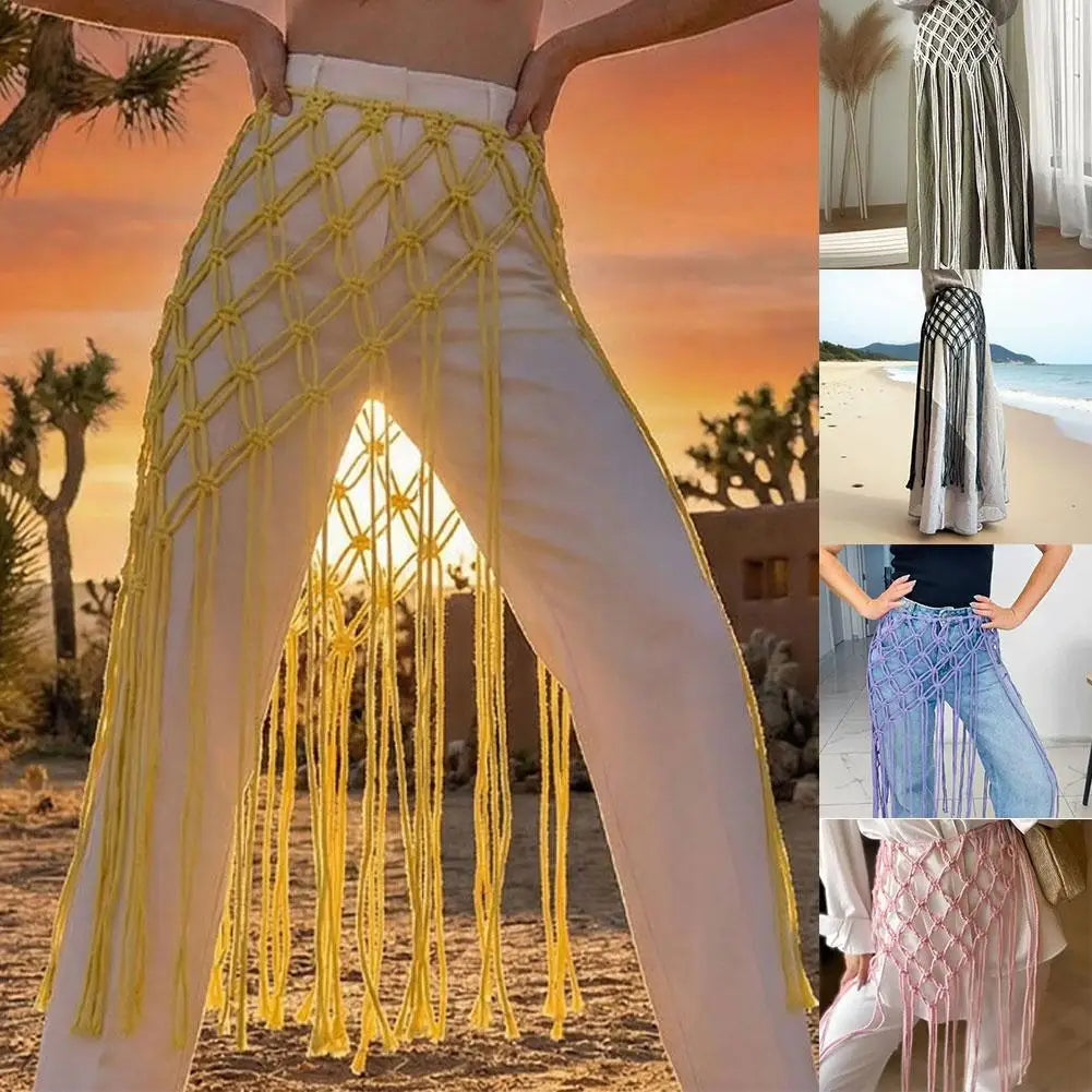 Bohemian Tassel Waist Belt – Macrame Fringe Wrap & Bikini Cover Up