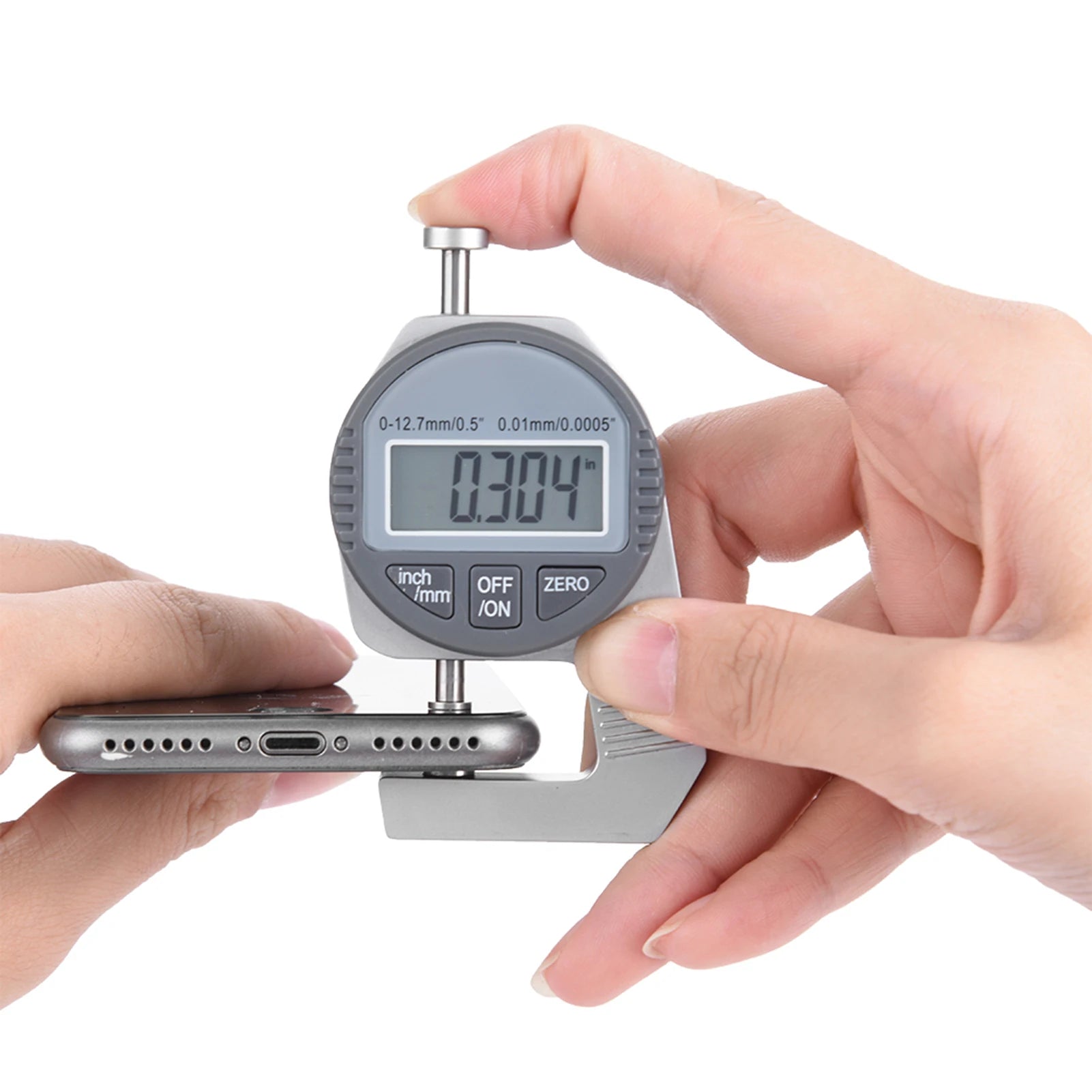 Digital Thickness Gauge Digital LCD Readout Percentile Thickness Gauge 0-12.7mm/0.5" 0.01mm / 0.0005" Flat Measure Head Oasis Select