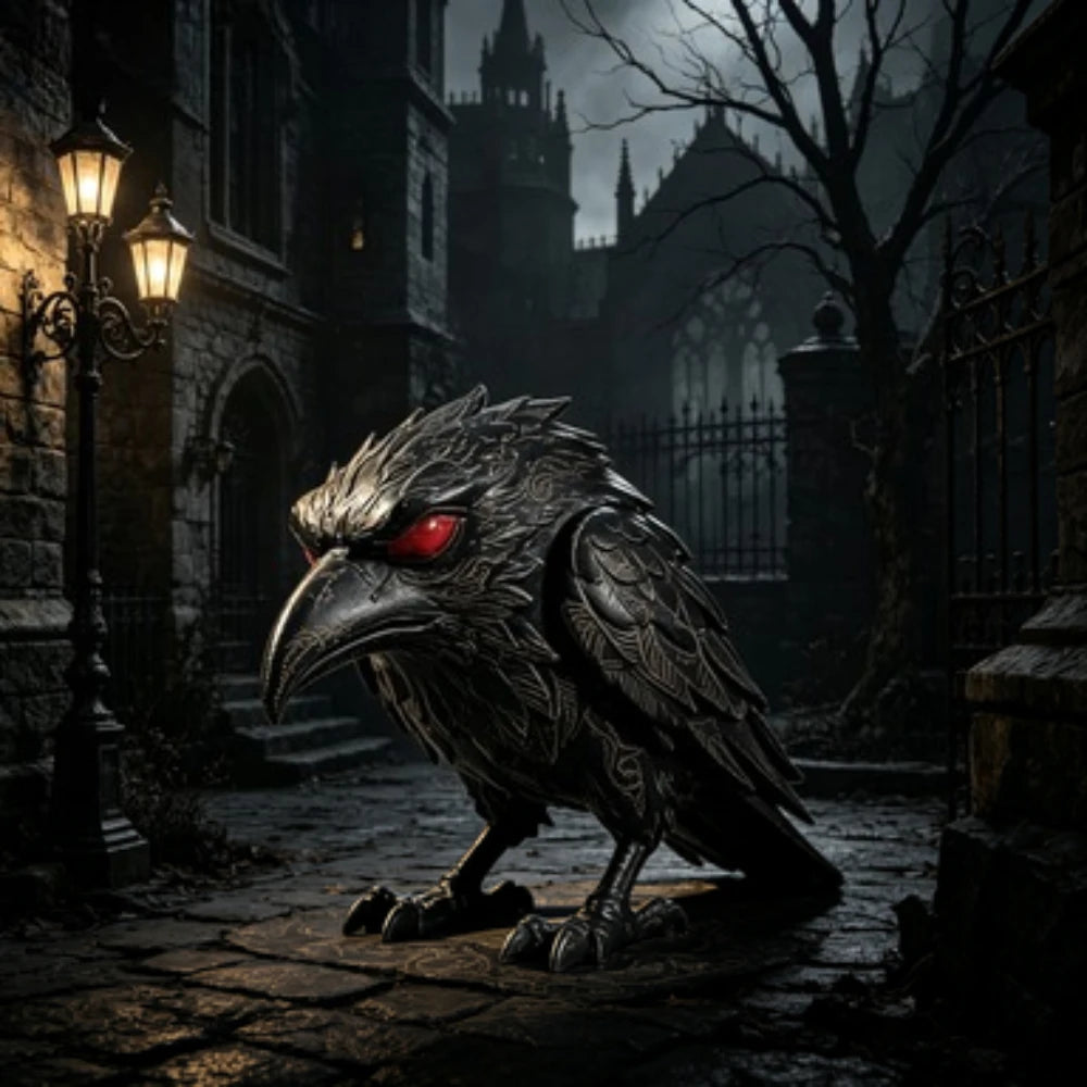 3D Printed Gothic Raven Statue for Halloween Weird Dark Art Crow Figurine Indoor Home Tabletop Desktop Aesthetic Decor Ornament Oasis Select