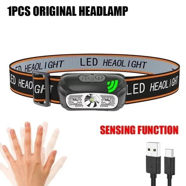 LED Zoom Headlight Flashlight Light Source Rechargeable Camping Headlamp Hunting Head Light Torch Outdoor Fishing Head Lamp Oasis Select Original sensor 2PCS