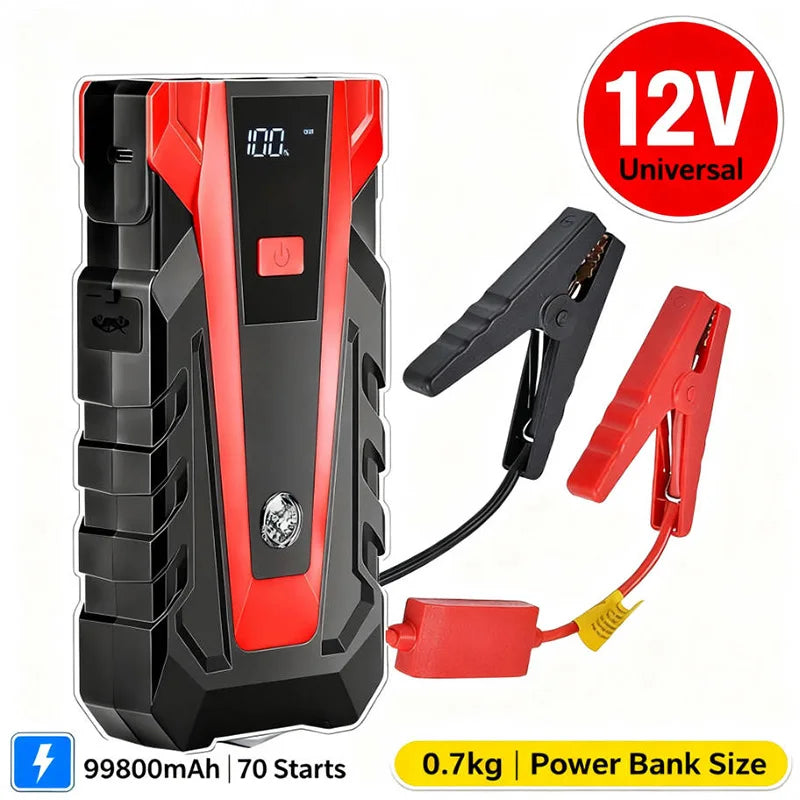 2026 Upgraded 99800mAh 12V Jump Starter: Portable Lithium, Dual USB, Flashlight, Emergency Car Battery Booster Oasis Select