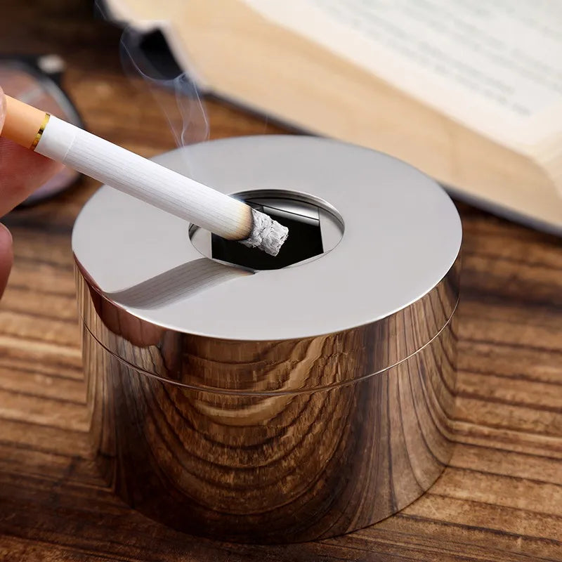 Stainless steel ashtray with cover European style creative personality trend home living room office anti fly ash ashtray Oasis Select