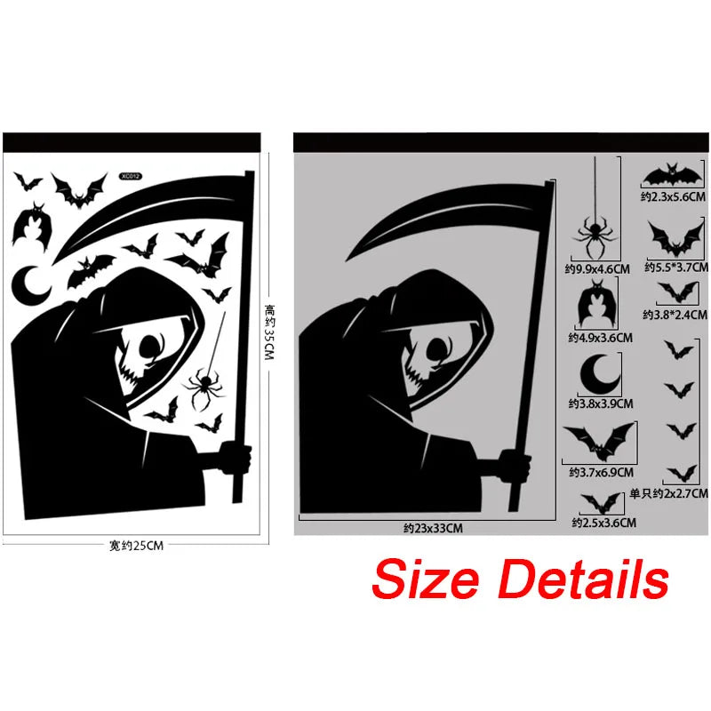 Halloween Window Sticker Giant Ghost Monster Witch Death Skeleton Bloody Poster Electrostatic Stickers for Helloween Party Decor Oasis Select grim Reaper