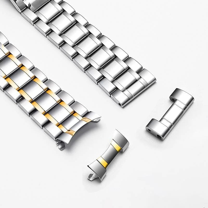 New Stainless Steel Five Bead Watch Strap 18mm 20mm 22mm Double Press Butterfly Buckle Straps Universal Watchband For Huawei GT4 Oasis Select