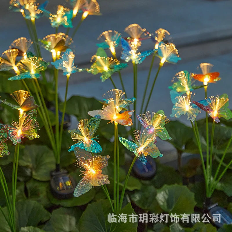 Solar Fiber Optic Butterfly Lights Outdoor Courtyard Waterproof Ground Plug Lawn Lights Villa Decorative Atmosphere Color Lights Oasis Select WarmButterfly-6heads