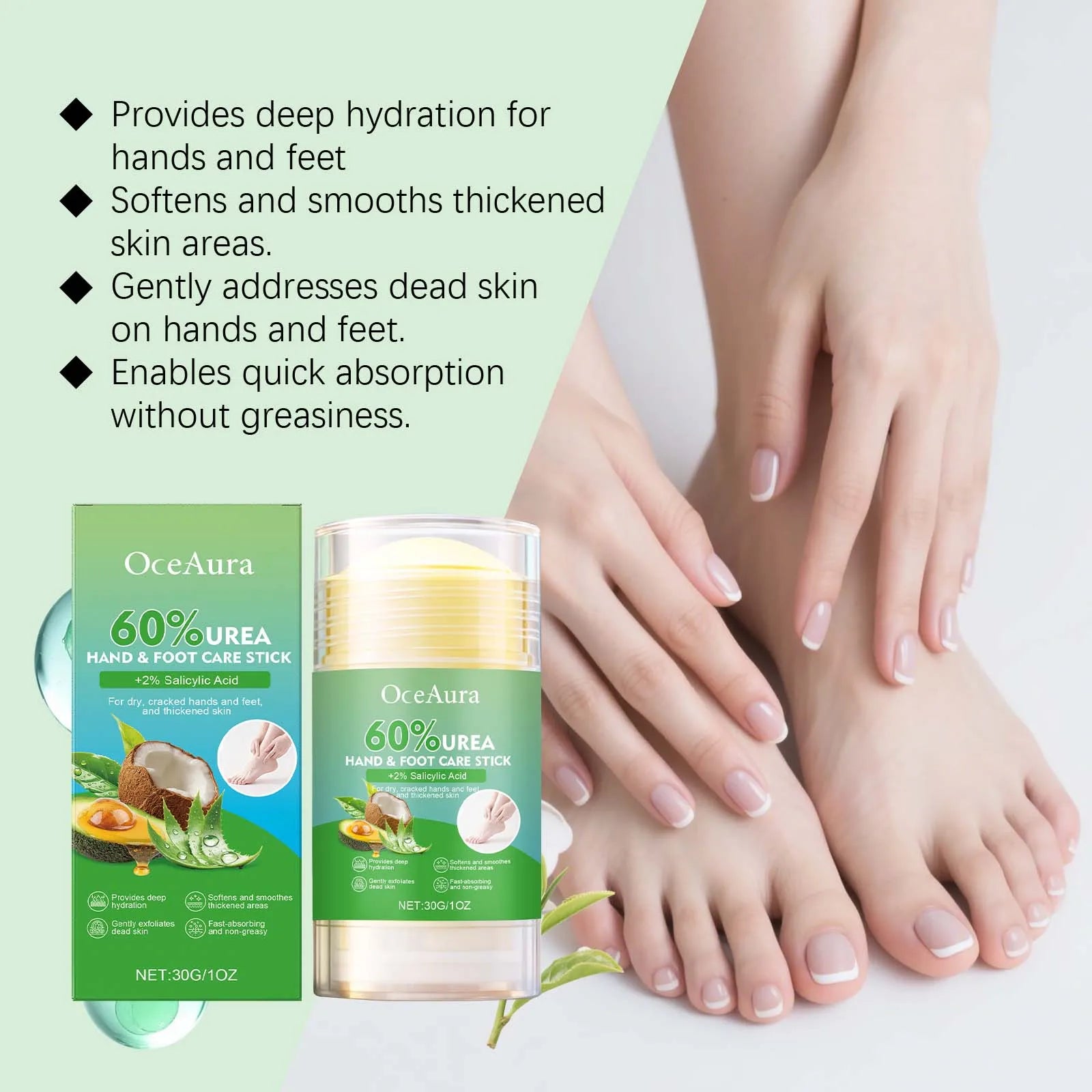 60% Urea Hand & Foot Care Stick Moisturizing Balm for Dry Rough Skin Gentle Exfoliation Softening Skin Cracked Heel Repair Care Oasis Select