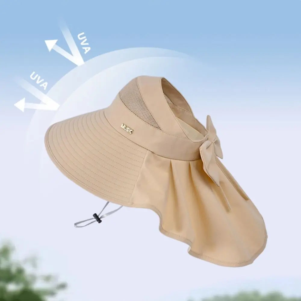 Summer Large Brim Sun Hat Neck Protection Anti-UV Empty Top Ponytail Cap Sun Protection Breathable Beach Shawl Hat Oasis Select