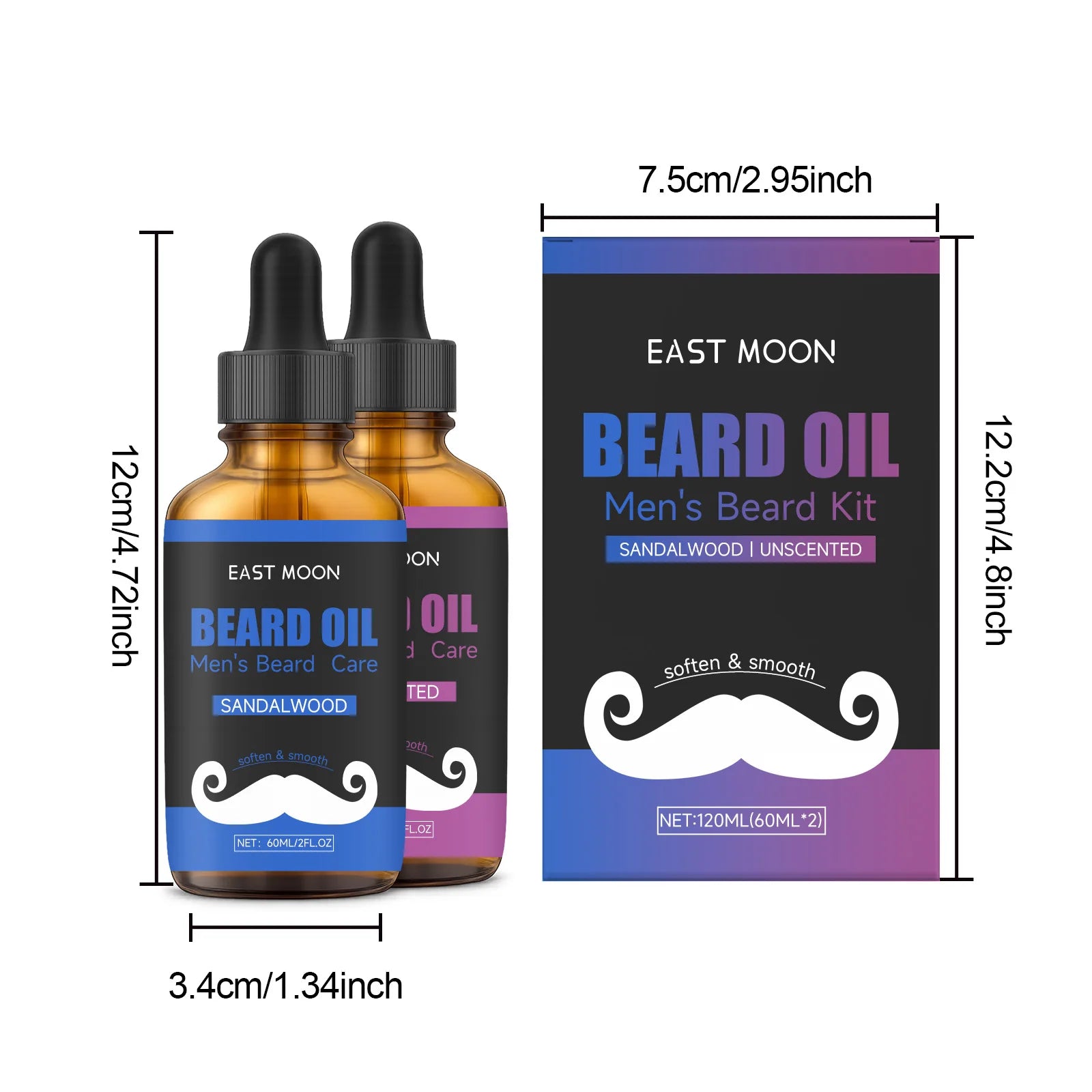 East Moon Beard Oil Kit – Unscented & Sandalwood 2x30ml Beard Oil Kit Oasis Select