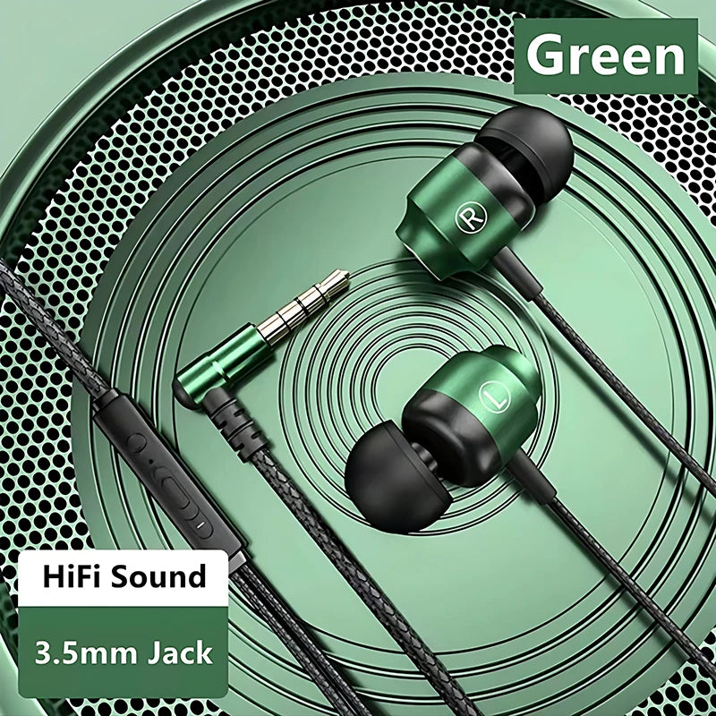 9D HIFI Heavy Bass Game Earphones 3.5MM AUX/Type-C 90° L Elbow Metal Magnetic Music Earbuds With Mic In-Ear Headsets For Android Oasis Select 3.5MM Green