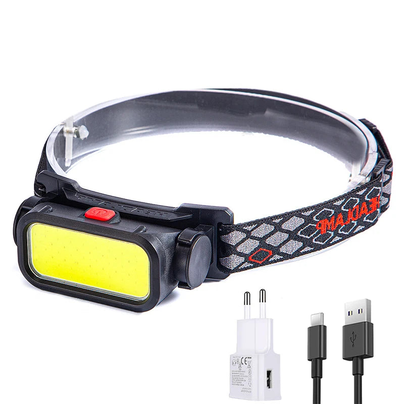 Powerful COB LED Headlamp USB Rechargeable 4 Modes Lighting Head Flashlight With 18650 Built in Battery Camping Fishing Lantern Oasis Select package B
