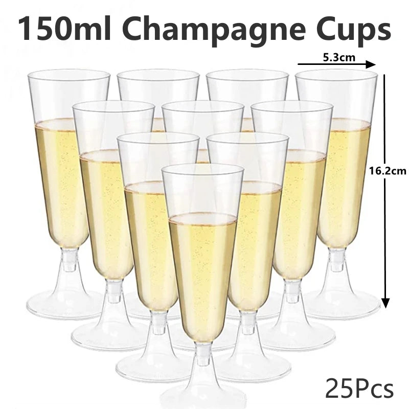 25pcs 150ml Disposable Cups Sparkling Champagne Bar Cups Plastic Champagne Flutes Clear Toasting Glasses for Weddings Party Oasis Select