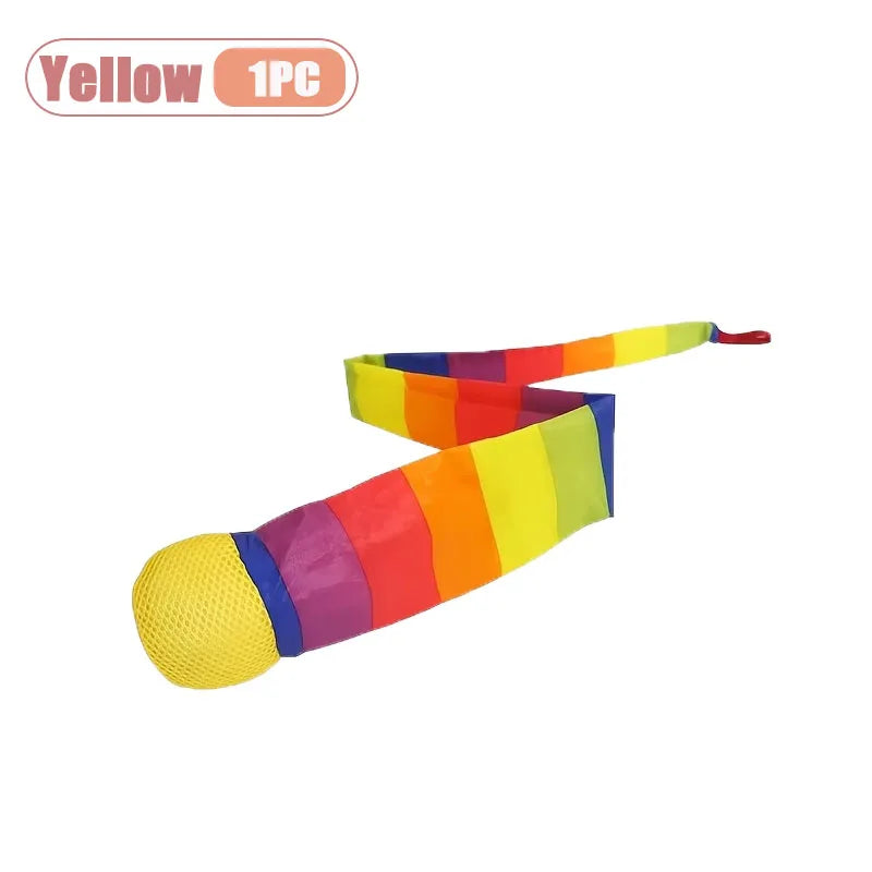 1-20PCS Rainbow Ball with Soft Tail Outdoor Indoor Throwing Catching Play Toy Sensory Integration Coordination Training Sports Oasis Select Yellow-1PC