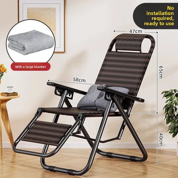 Rattan chair rattan woven folding lunch break recliner home leisure backrest elderly lazy chair durable nap bed folding chair Oasis Select Tri-Fold-D