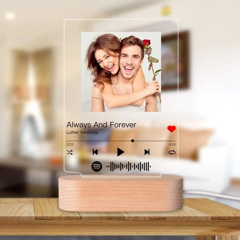 Custom photo music album cover night lamp engraved name song photo frame wooden base acrylic lamp gift Oasis Select