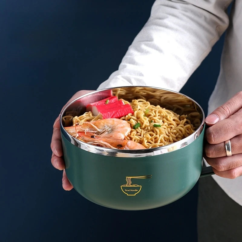 1000/1300ML Ramen Bowl 304 Stainless Steel Noodle Bowl with Lid Heat Resistant Instant Noodles Bowls Cooker Kitchen Tableware Oasis Select