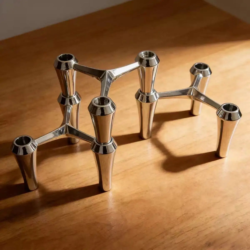 Minimalism Alloy Stackable Candle Holder Set Creative Candlestick Ornament Western Restaurant Candle Stand Home Decoration Oasis Select Silver 3pcs