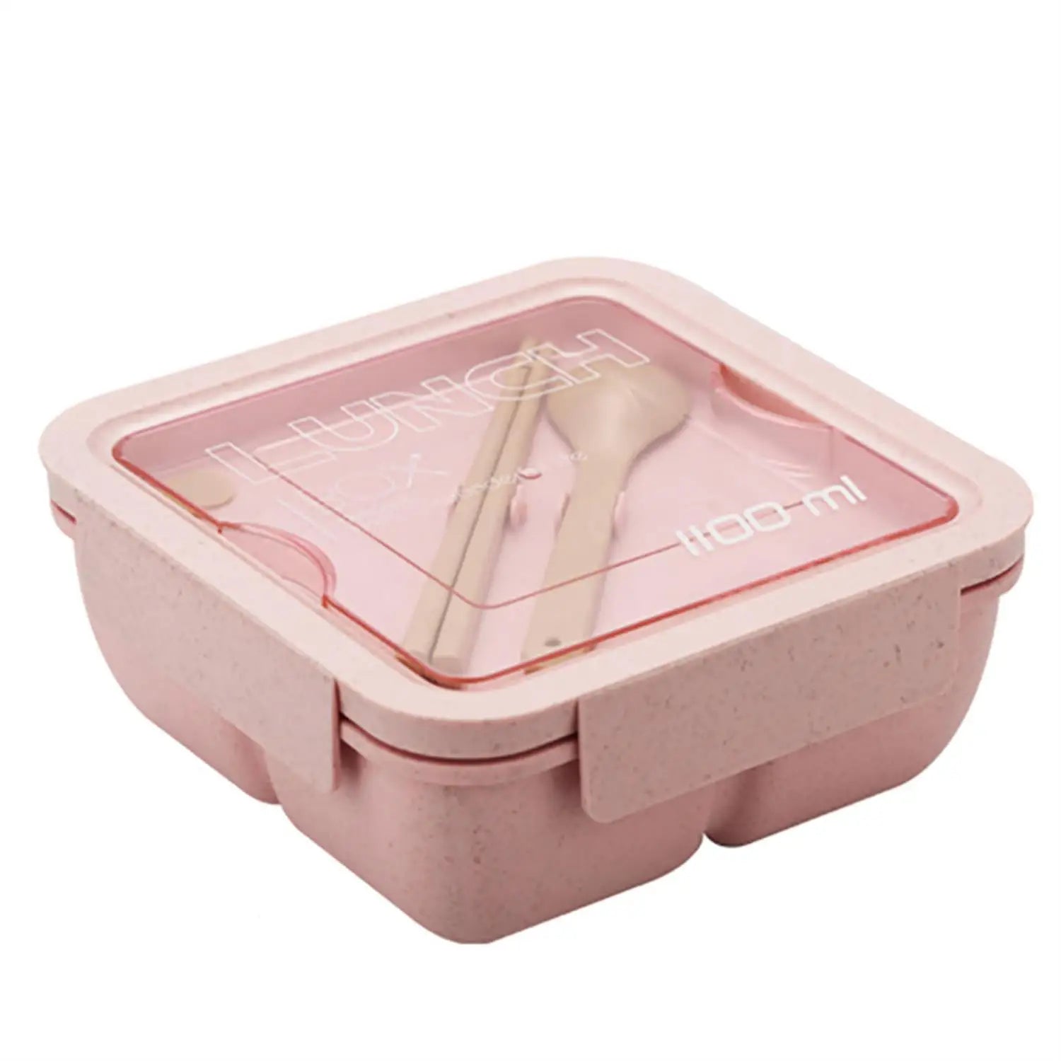 850ml Eco-friendly Wheat Straw Lunch Box Microwave Safe Airtight Bento Container With Tableware For Office Worker Meal Prep Oasis Select Pink-1100ML