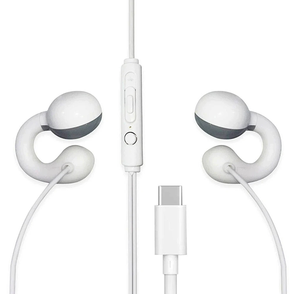 Universal Wired Clip-on Headphones Type C Stereo Sports Music Earbuds Handfree Sport Gamer Headset Earphones with HD Mic Oasis Select