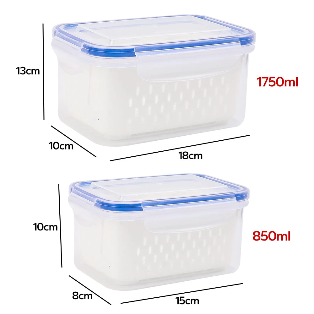 Food Storage Boxes Double-layer Refrigerator Food Fresh Sealed Box Vegetable Fruit Box Drain Basket Container Kitchen Organizer Oasis Select 2pcs 2-tier