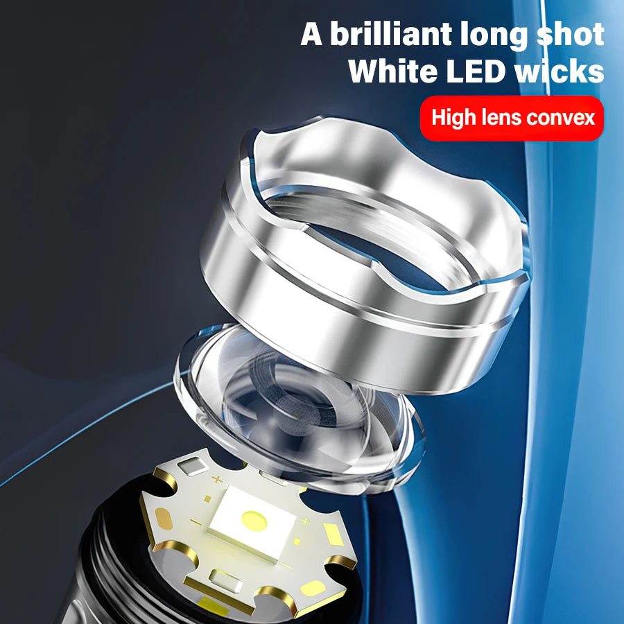 High Power 200000LM LED Flashlight Built-in Battery Type-C Rechargeable Strong Light Torch Outdoor Camping Hiking Emergency Lamp Oasis Select