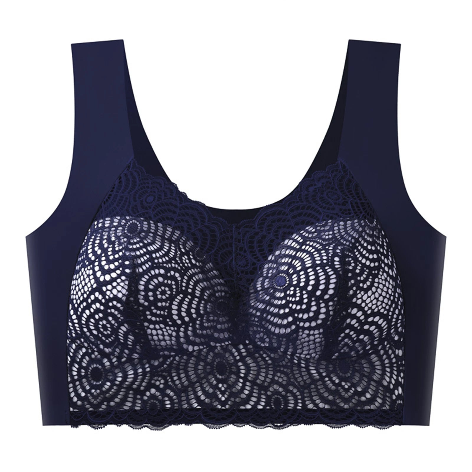 Sexy Bra Thin Lace Wireless Bra No Underwire Anti Shake Side Breast Reduction Seamless Underwear for Women Chinese Brand Oasis Select Dark Blue 42