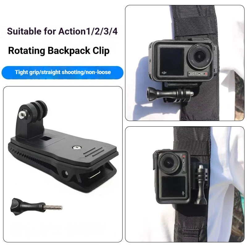 360° Rotating Backpack Strap Mount for GoPro, DJI & Insta360