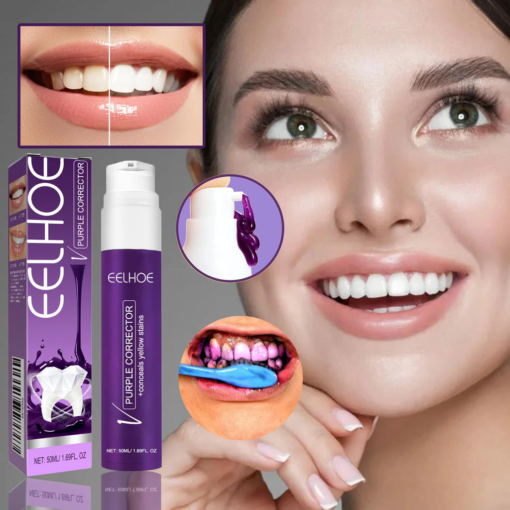 v34 Purple Toothpaste Teeth Whitening & Stain Removal Prevents Yellowing Brightens for Radiant Smiles Breath Oral Oasis Select