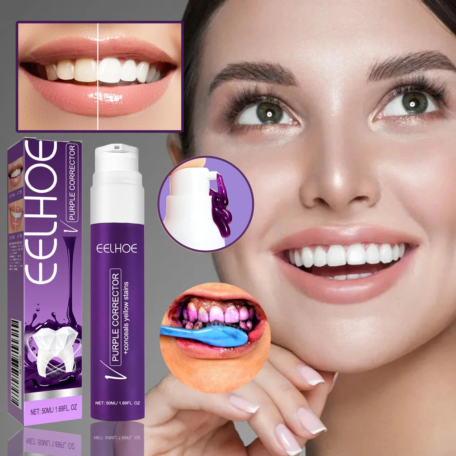 v34 Purple Toothpaste Teeth Whitening & Stain Removal Prevents Yellowing Brightens for Radiant Smiles Breath Oral Oasis Select