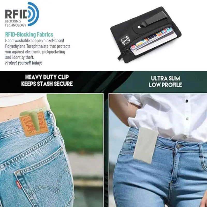 Rfid Credit Card Holder Men Wallets Luxury Nylon Slim Wallet Zipper Key Card Case Male Tactical Purse Coin Purse With Carabiner Oasis Select