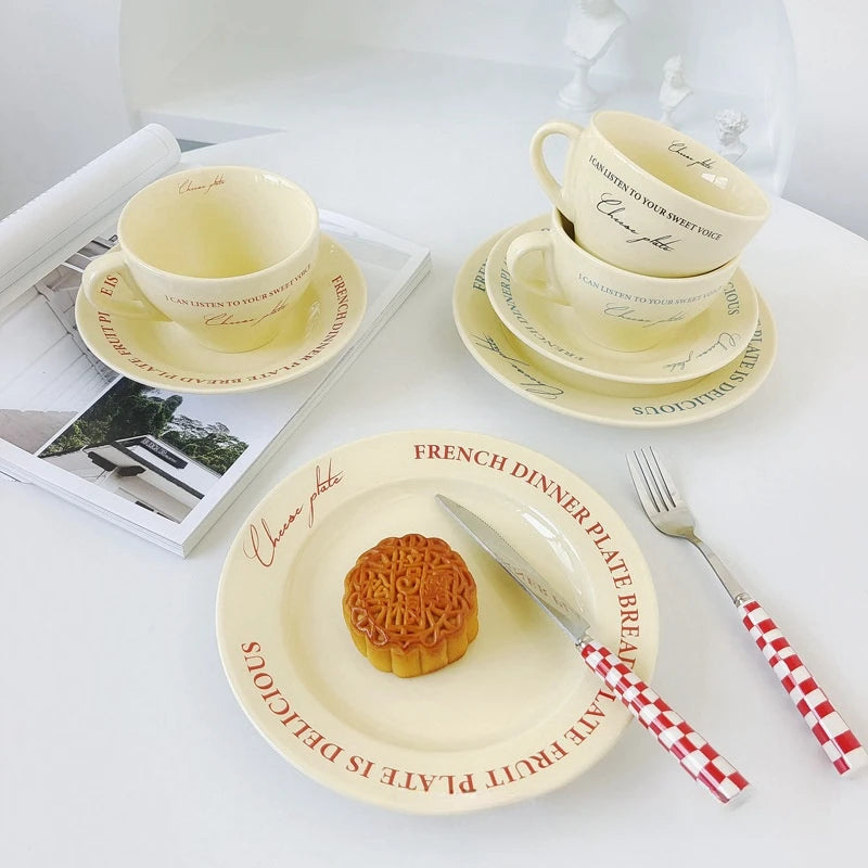 Coffee Mugs Ceramic Milk Tableware Tea Tools Cute Ins Korean Style Oatmeal Breakfast Drink Juice Tea Cup and Saucer Sets Oasis Select
