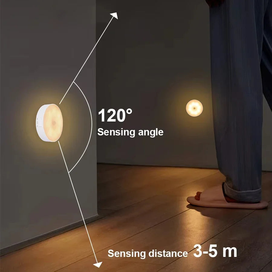 Motion Sensor Light Led USB Charging Circle Lamp for Bedroom Kitchen Stair Hallway Wardrobe Cupboard Lighting Night Light Oasis Select