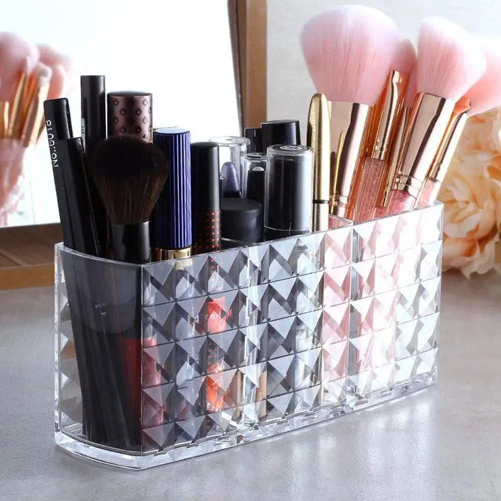 3-Slot Acrylic Makeup Brush Holder & Cosmetic Organizer Makeup Brush Organizer Oasis Select