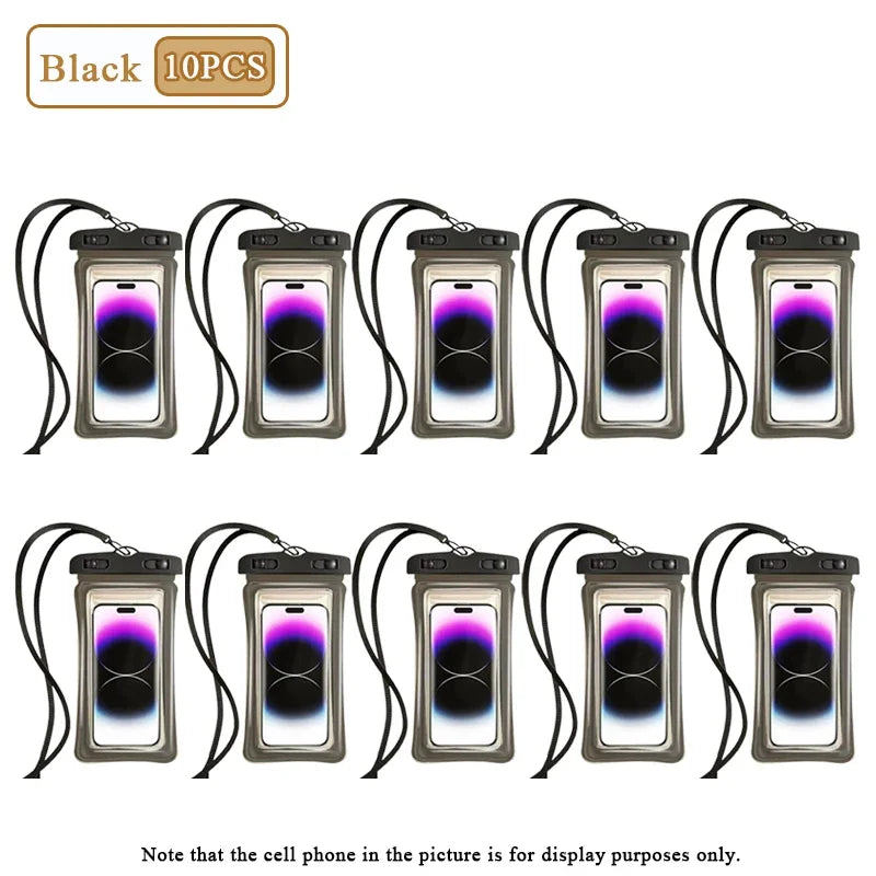 1-20PCS High Transparency Waterproof Phone Pouch with Air Cushion Floating Touch Screen Compatible for Swimming Rafting Beach Oasis Select Black-10PCS