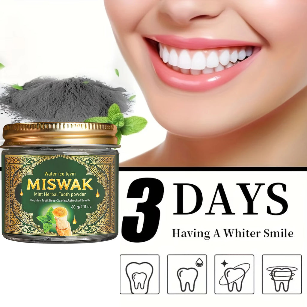 MISWAK Mint Herbal Tooth Powder – Charcoal & Hyaluronic Acid Herbal Tooth Powder Oasis Select