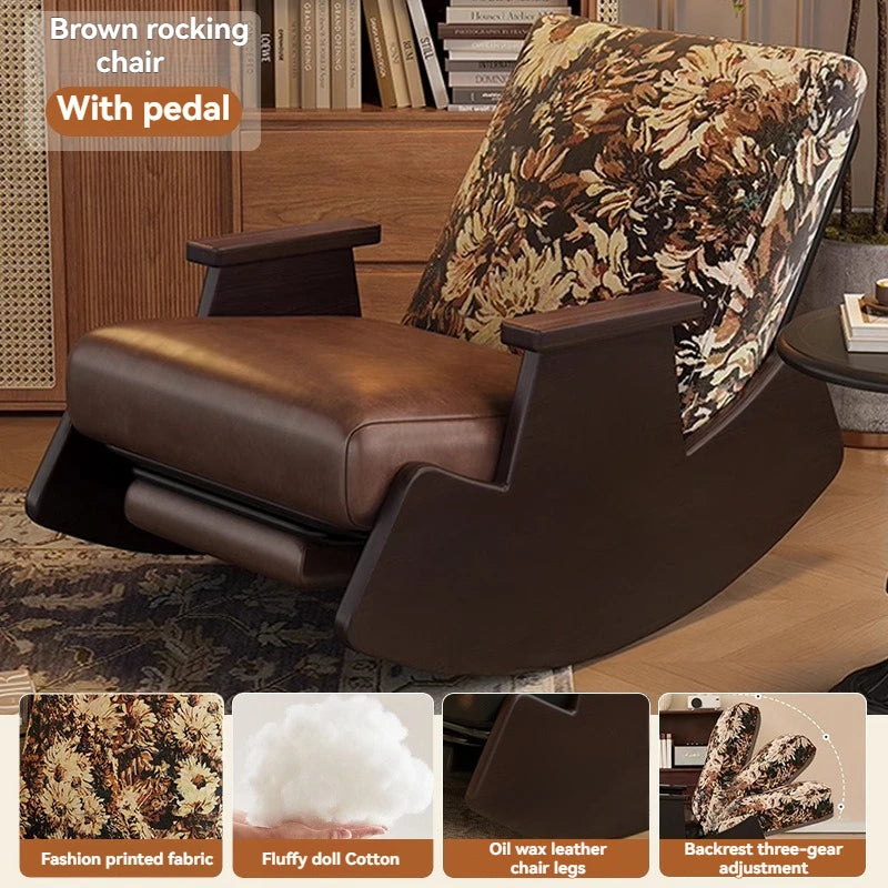 Solid wood retro rocking chair, balcony lounge chair, lazy sofa chair, living room adult leisure chair, single rocking chair Oasis Select A with pedals