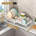 Kitchen Dish Drain Rack Multifunctional Tableware Storage Basket Cup Holder Sink Retractable Dish Storage Rack Oasis Select White