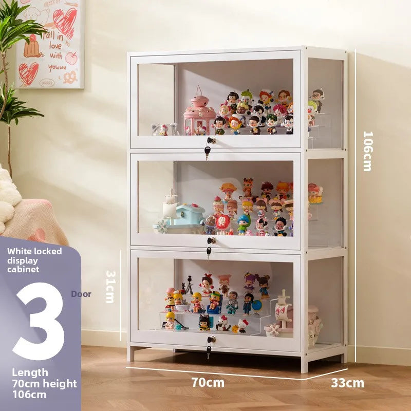 Figure Cabinet Transparent Lego Display Cabinet with Lock Household Blind Box Ornament Accessories Millet Storage Secondary Oasis Select Three doors 70 long