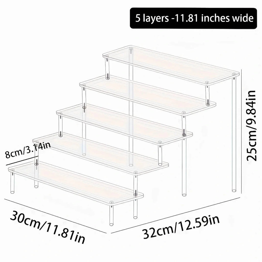 1pc,Multilayer acrylic transparent display rack, desk storage rack, suitable for cosmetics, perfume, dolls, nail polish shelf Oasis Select Transparent-5 layers