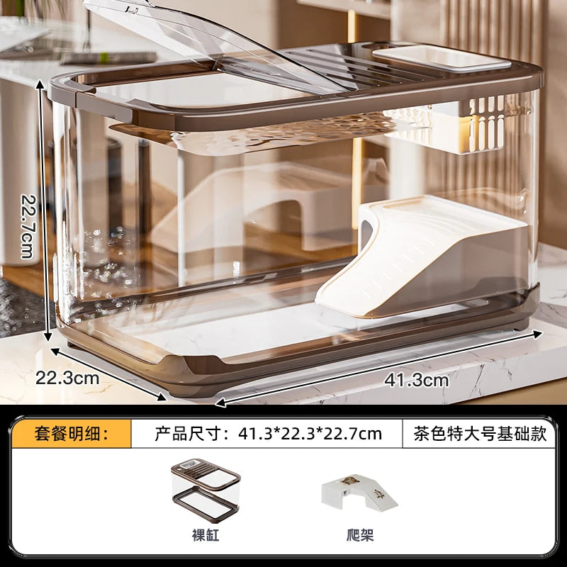 2025 New Household Living Room Fish Tank Ecological Landscape Desktop Small Turtle Tank Plastic Fish Tank Oasis Select brown